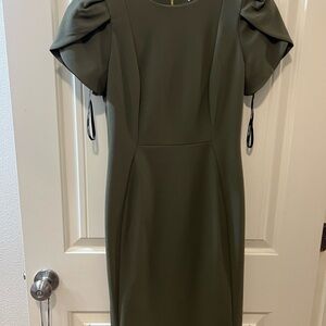 Calvin Klein Green Sheath Dress with Puff Sleeves